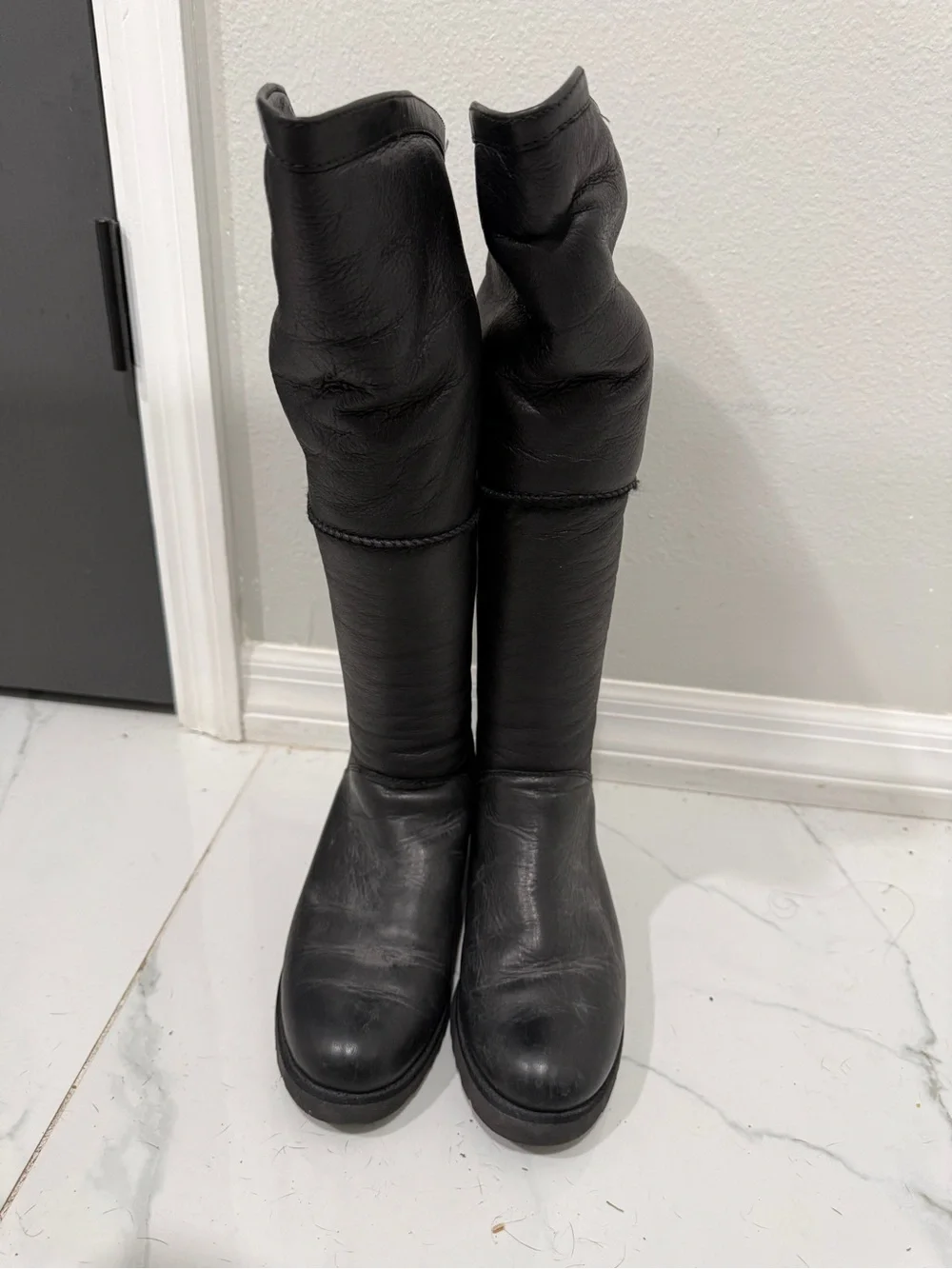 UGG Black Tall Leather Winter Boots